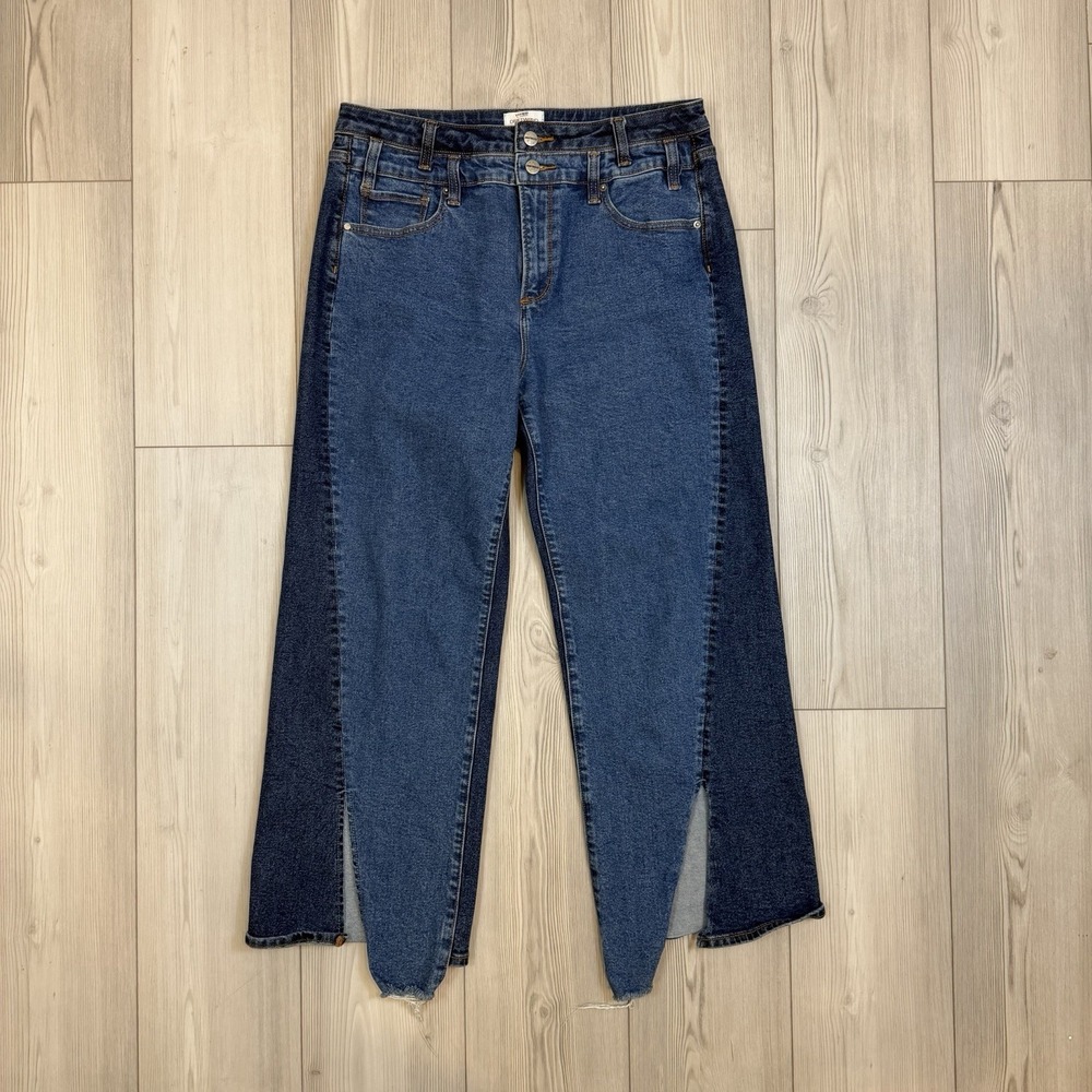 Driftwood Womens Size 32 Cece Double Stacked Jeans Split Hem Blue Denim Two-Tone